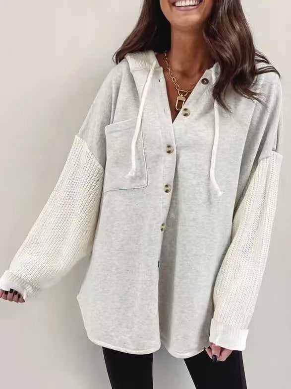 Damen lässige Pulloverjacke mit Button-Down-Design und überschnittenen Ärmeln Drune