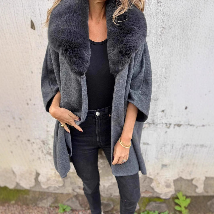Damen elegante Übergangsjacke mit luxuriösem Kunstpelzkragen Drune