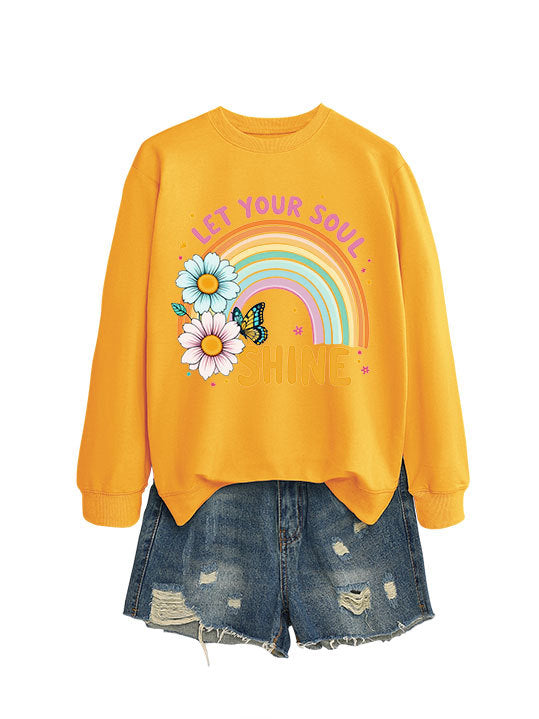 Damen Sweatshirt mit buntem Farbverlauf und floralem Grafikdesign Drune