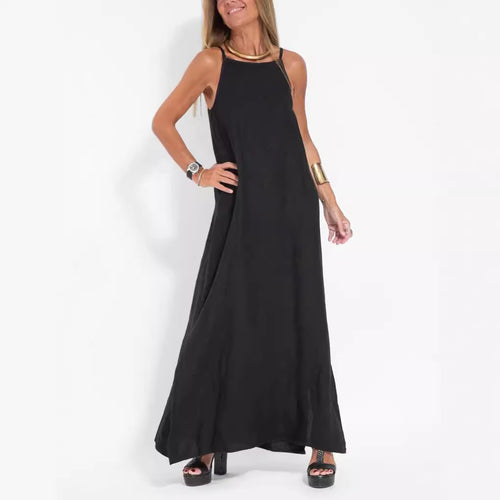 Damen Maxikleid aus leichtem Leinen mit verstellbaren Trägern und elegantem Schnitt Drune