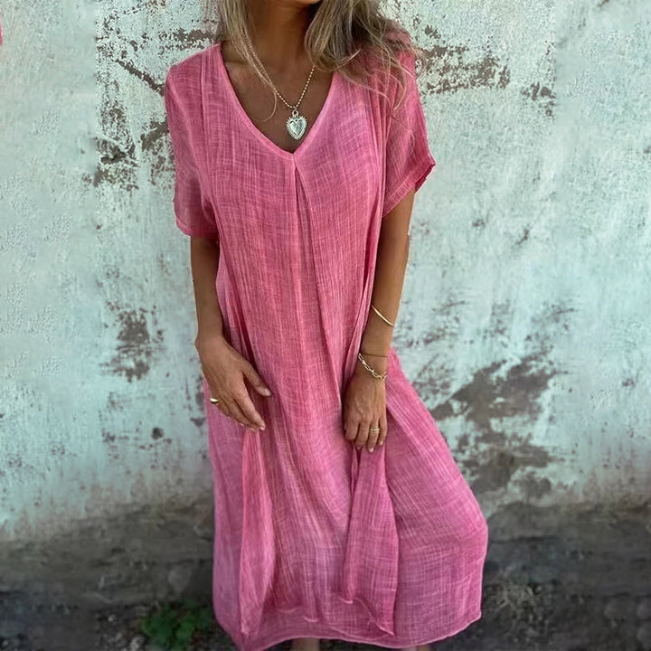 Damen Midikleid mit lässigem V-Ausschnitt und luftiger Passform Drune