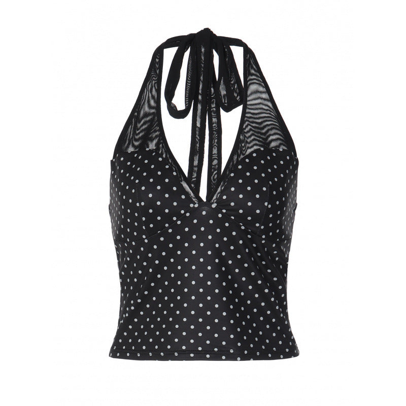 Damen Polka-Dot Top mit V-Ausschnitt und spezifischem Schnitt Drune