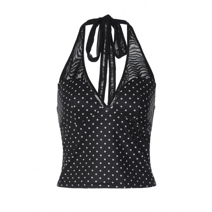 Damen Polka-Dot Top mit V-Ausschnitt und spezifischem Schnitt Drune