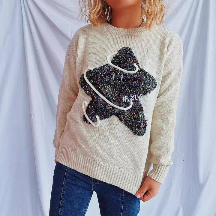 Damen Strickpullover mit kreativem Motiv und lässigem Schnitt Drune
