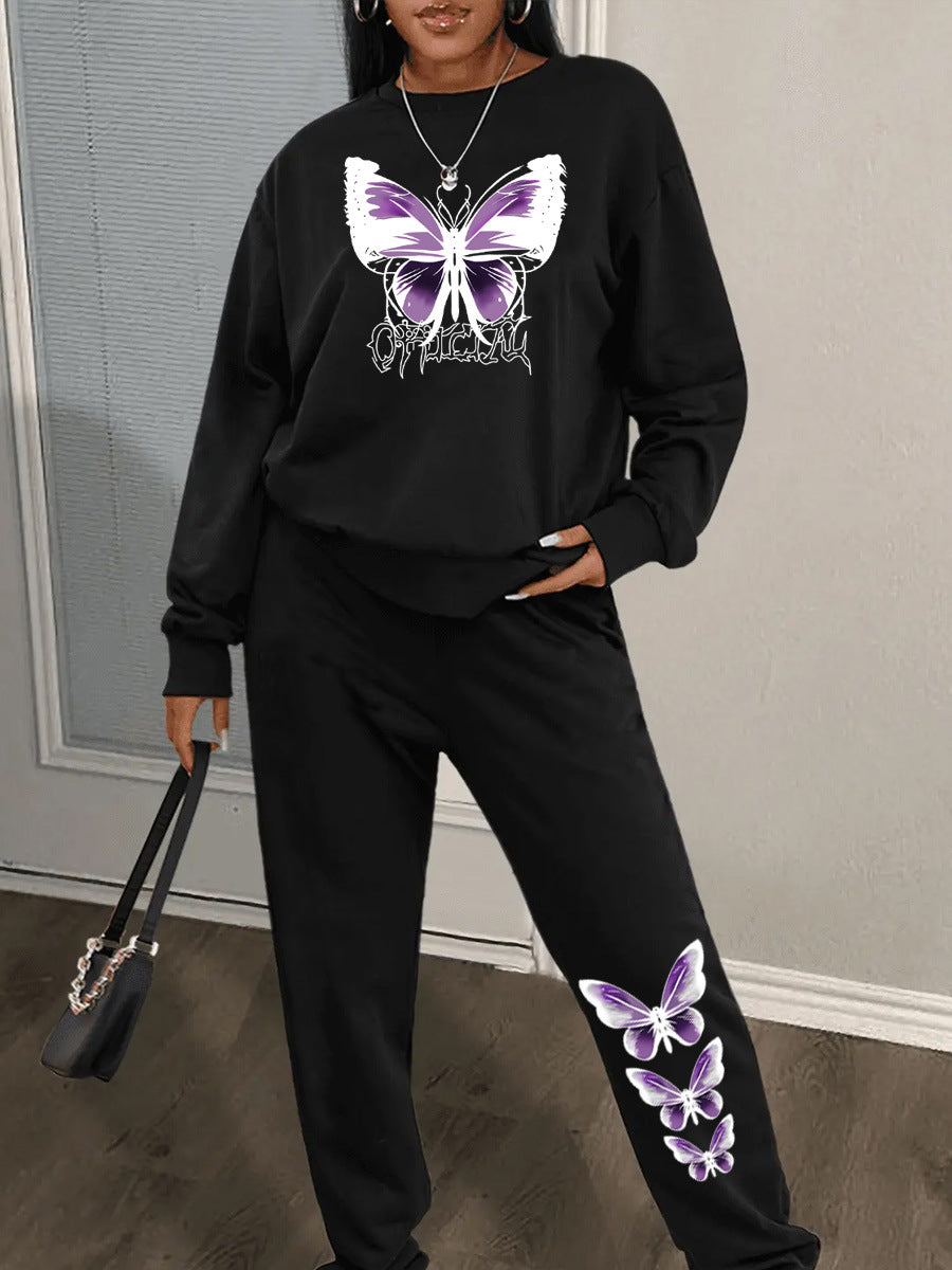 Damen Sweatshirt und Jogginghose Set mit kreativem Schmetterlingsdesign Drune