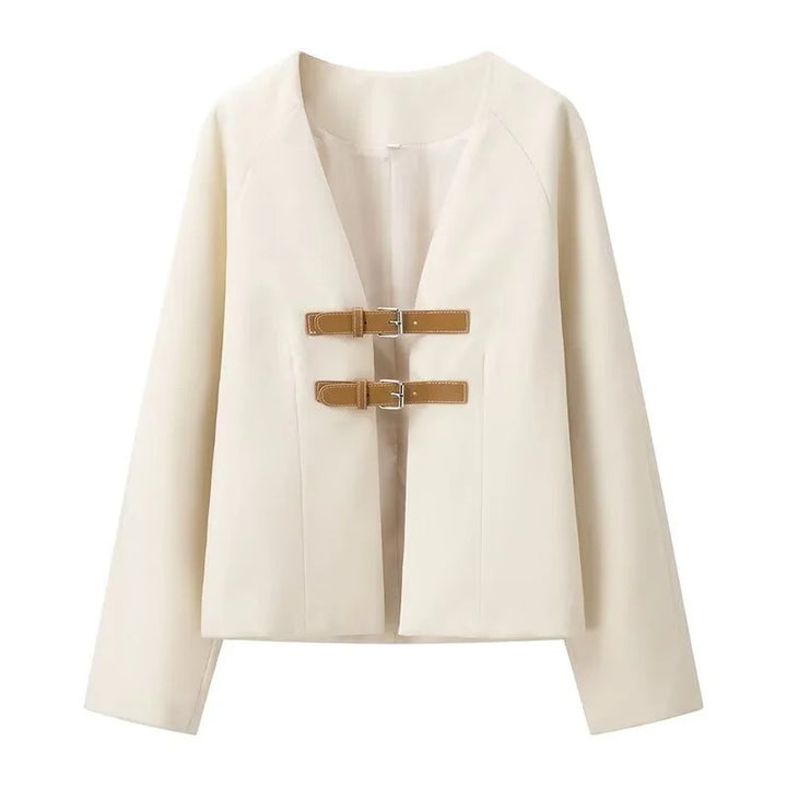 Damen elegante Kurzjacke mit praktischen Schnallenverschlüssen Drune