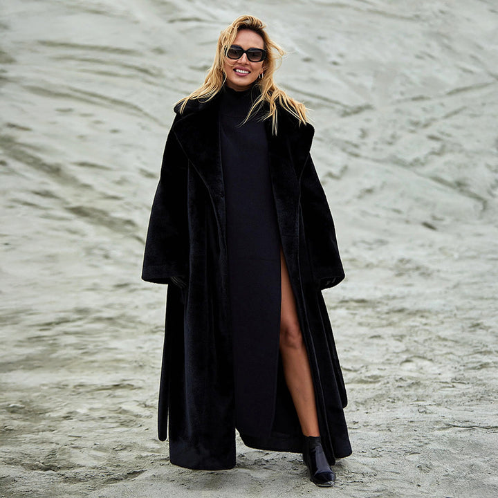 Damen Eleganter und warmer Übermantel mit breitem Kragen und Knopfverschluss Drune