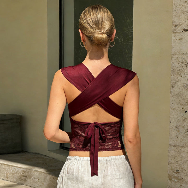 Damen sexy Spitzenoberteil Drune