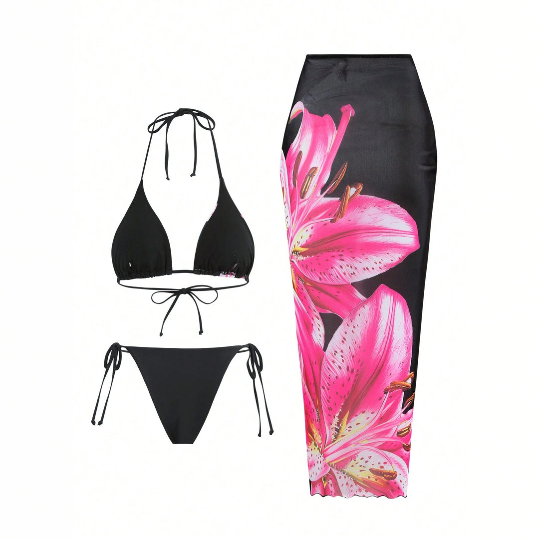 Damen Bikiniset mit floralem Wickelrock Drune