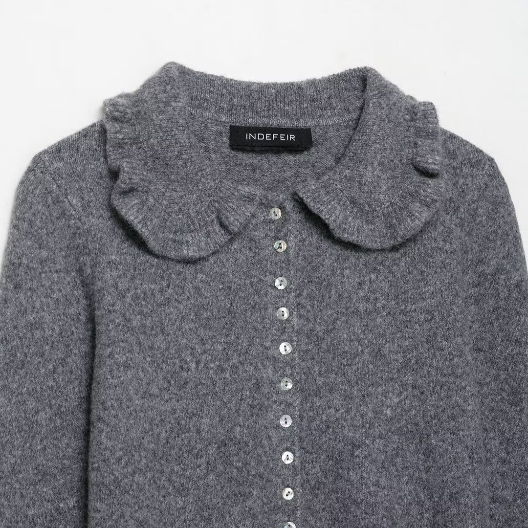 Damen Strickjacke mit kragen und dekorativem Knopfverschluss Drune