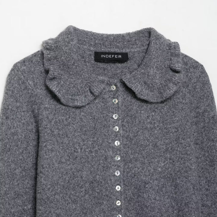 Damen Strickjacke mit kragen und dekorativem Knopfverschluss Drune
