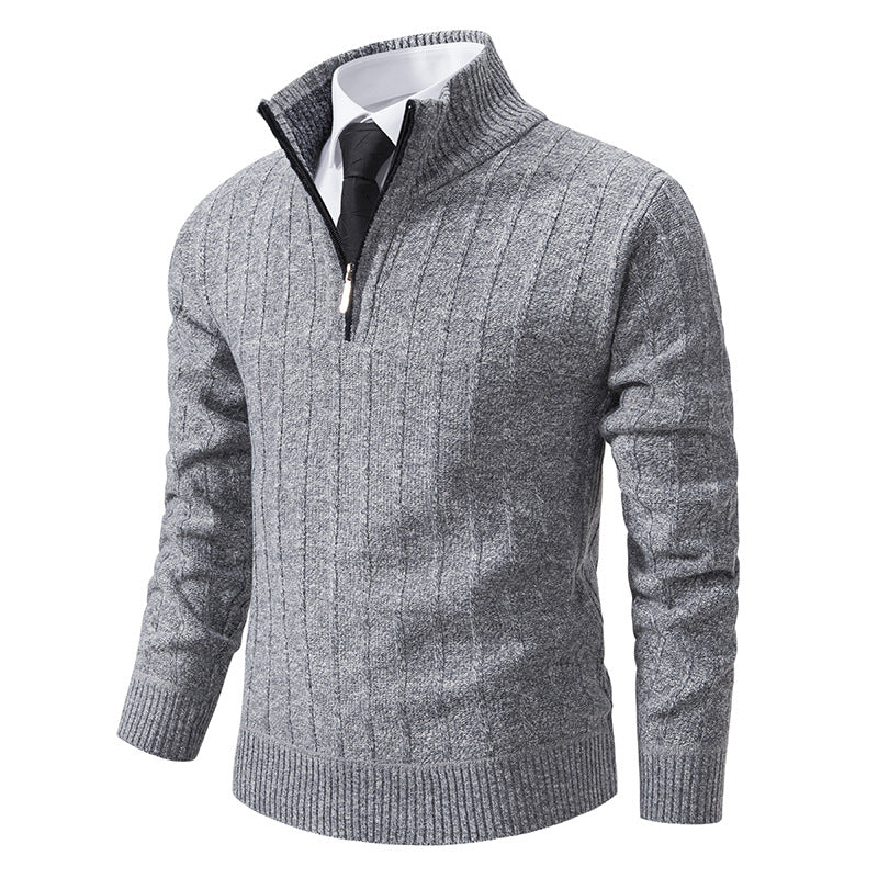 Herren nan Halbzip-Strickpullover mit strukturierter Zopfoptik, wärmendem Stehkragen und schmaler Silhouette Drune