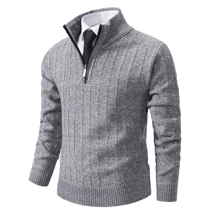 Herren nan Halbzip-Strickpullover mit strukturierter Zopfoptik, wärmendem Stehkragen und schmaler Silhouette Drune