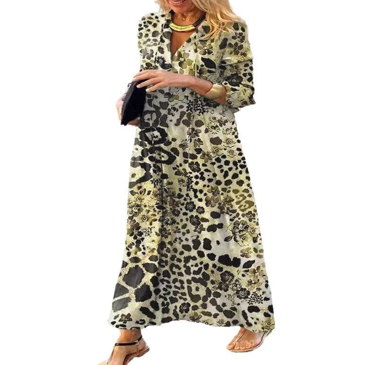 Damen Maxikleid mit exklusivem Leomuster und schickem Überschlag Drune