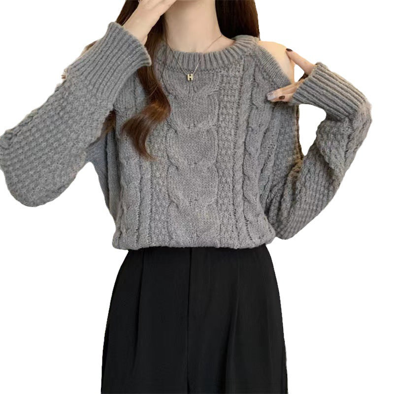 Damen Grobstrickpullover mit Schulterpartie im lässigen Look Drune