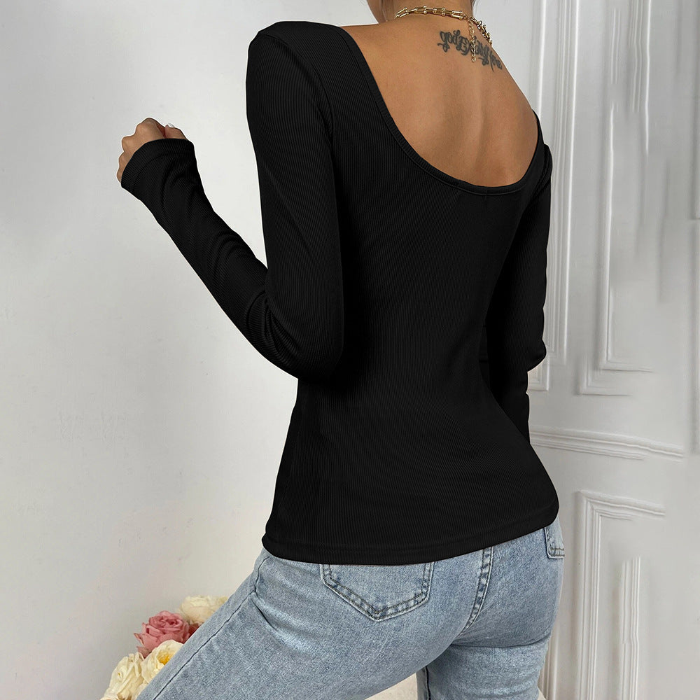 Damen Langarm-Bodysuit mit dekorativem Wickel-Design Drune