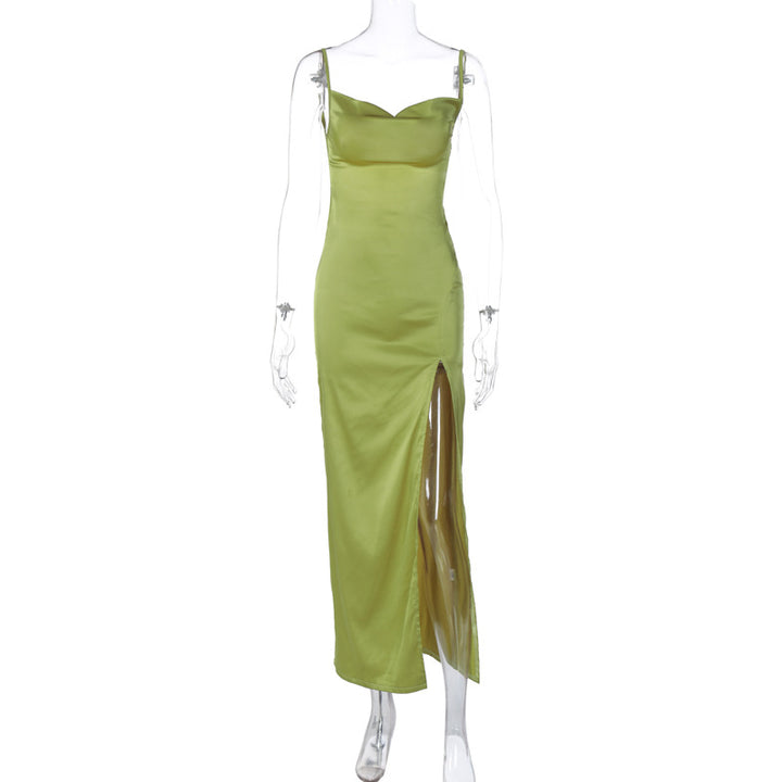 Damen Elegantes Maxikleid mit tiefem Spaghetti-Träger-Ausschnitt und seitlichem Schlitz Drune