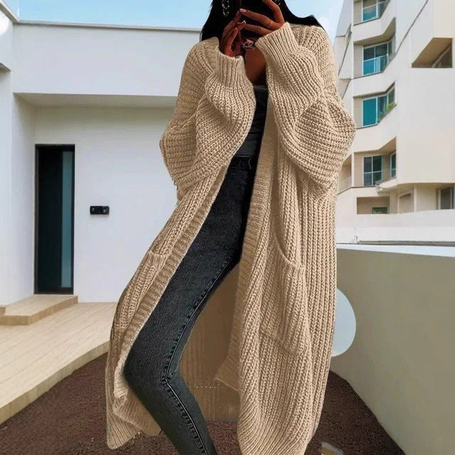 Damen Langer Strickcardigan mit seitlichen Taschen und lässigem Schnitt Drune