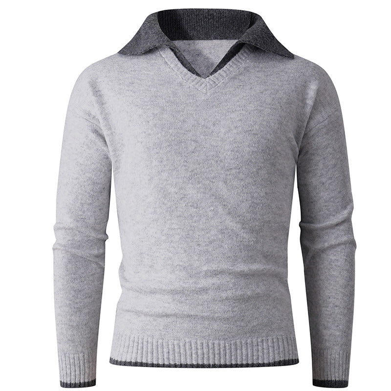Herren eleganter V-Ausschnitt Pullover mit kontrastierendem Kragen Drune