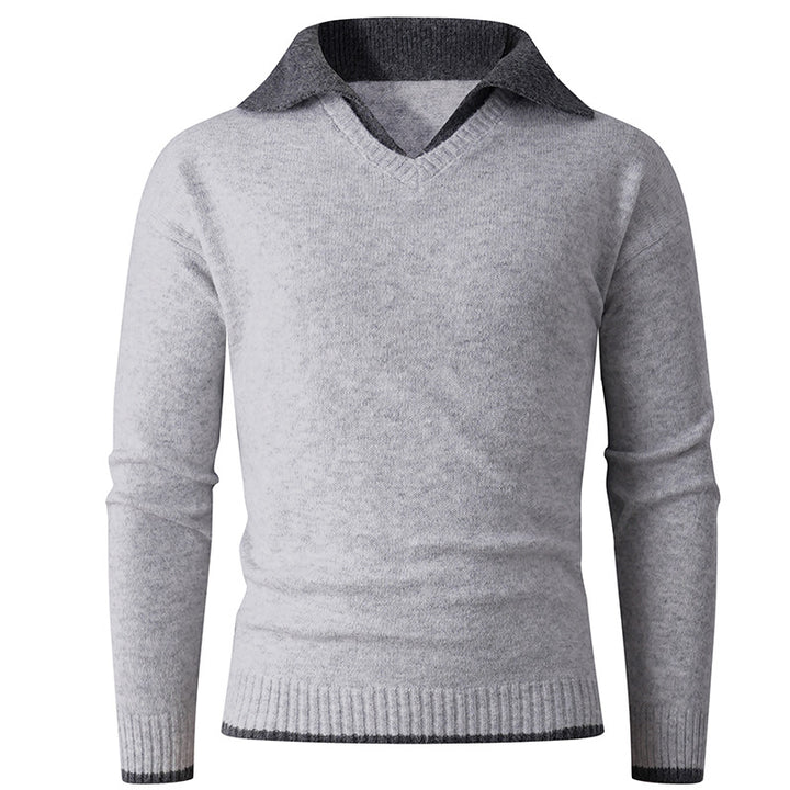 Herren eleganter V-Ausschnitt Pullover mit kontrastierendem Kragen Drune