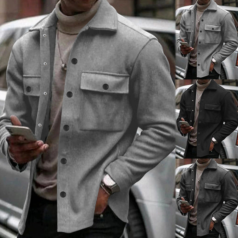 Herren nan Wollmix-Hemdjacke mit aufgesetzten Brusttaschen durchgehender Knopfleiste und Kentkragen Drune