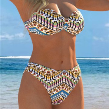 Damen Bandeau-Bikini mit stylischem Ethno-Muster und hohem Taillenschnitt Drune