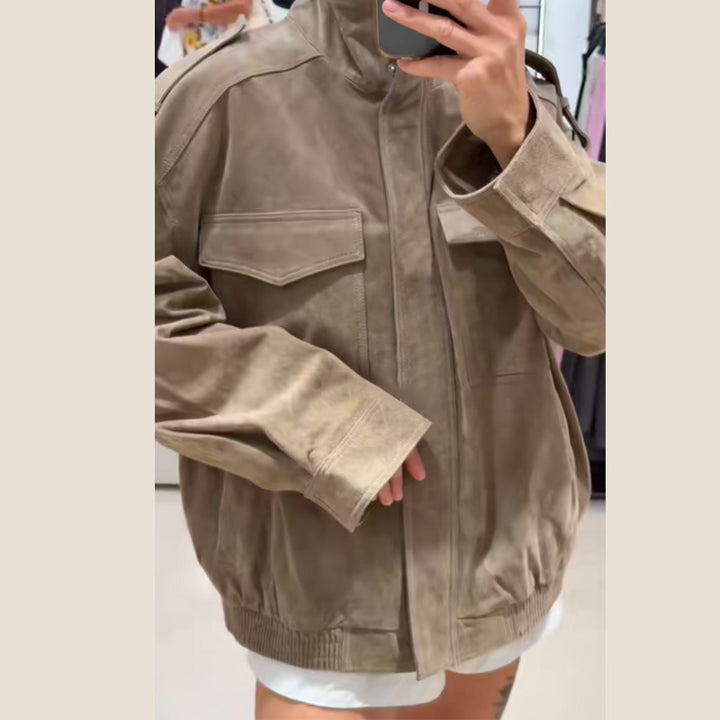 Damen Lässige Wildlederjacke mit praktischen Taschen und modernem Schnitt Drune