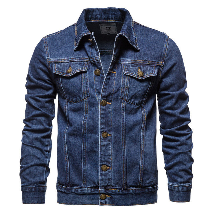 Herren nan taillierte Jeansjacke mit Brusttaschen, durchgehender Knopfleiste und Kontrastnähten Drune