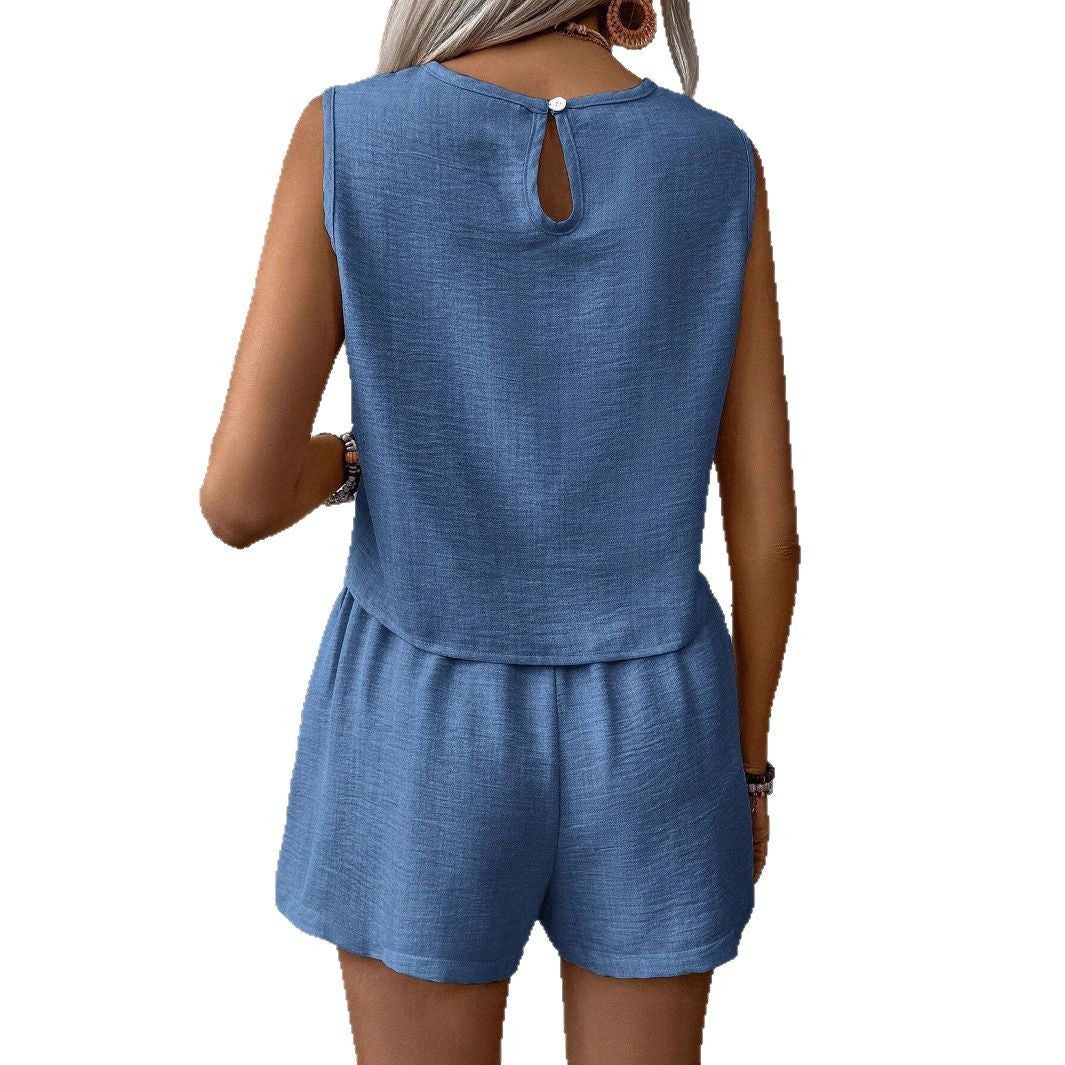 Damen lässiges Sommer-Outfit in hochwertigem Material mit ärmellosem Top und Shorts Drune