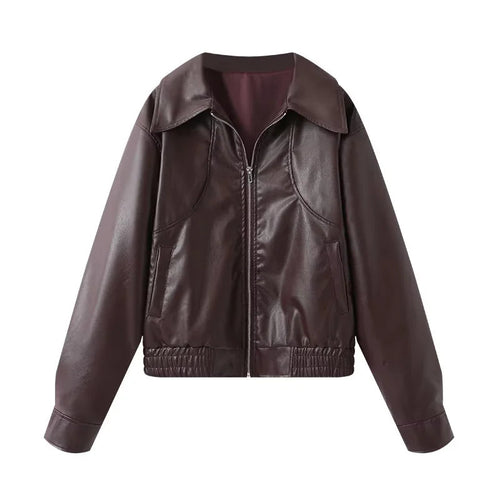 Damen Kunstlederblousonjacke mit weitem Schnitt und lässigen Details Drune