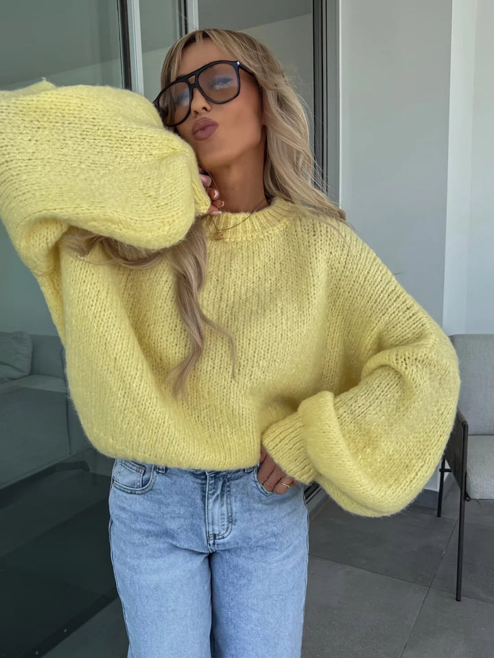 Damen Oversized-Strickpullover mit voluminösen Ärmeln und modernem Design Drune