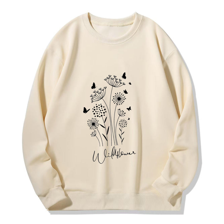 Damen Sweatshirt mit floralem Wildblumenprint und kuscheligem Innenfutter Drune