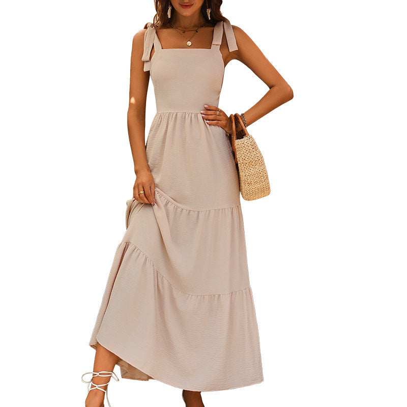 Damen Maxikleid mit verstellbaren Trägern und voluminösem Rock Drune