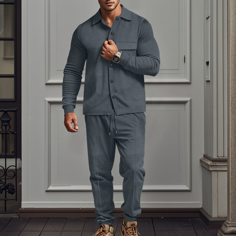 Herren nan feinstrukturiertes Hemdjacke- und Jogginghose-Set aus Sweat mit schmaler Passform Drune