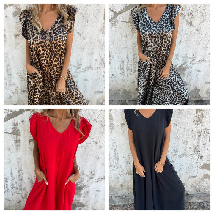 Damen Leichtes Maxikleid im modischen Leopardenlook mit Seitentaschen Drune