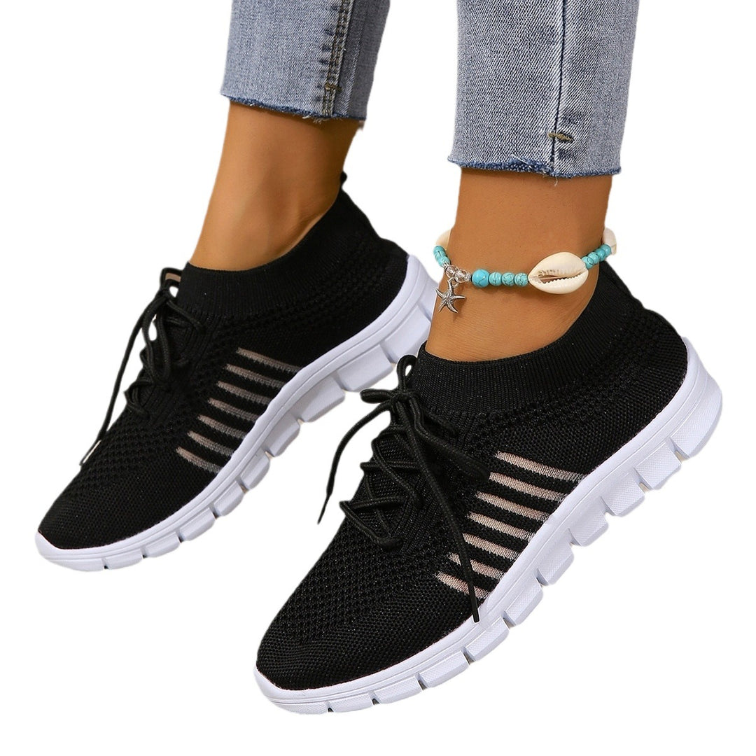 Damen nan gestrickte Sock-Sneaker mit elastischem Schaft, dekorativer Schnürung und flexibler Profilsohle Drune