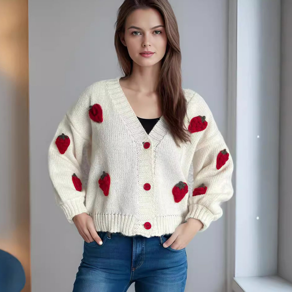 Damen Strickjacke mit verspielten Obstapplikationen Drune