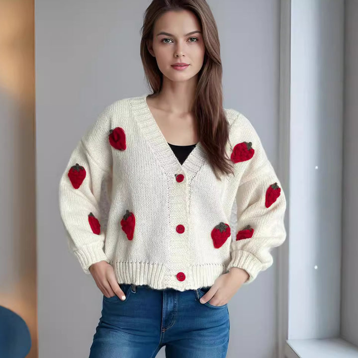 Damen Strickjacke mit verspielten Obstapplikationen Drune