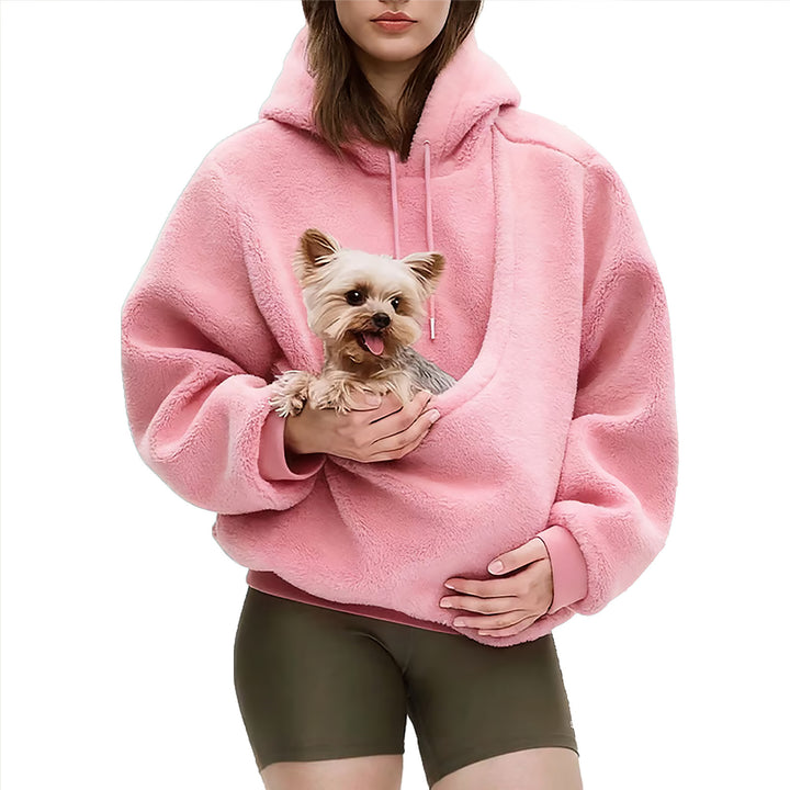 Damen nan Oversize Sherpa-Hoodie mit integriertem Haustiertaschen-Design Drune