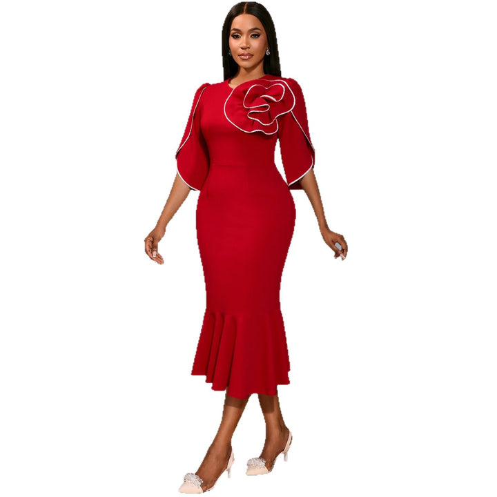 Damen figurbetontes Abendkleid mit Schößchen und voluminösem Rüschendesign Drune