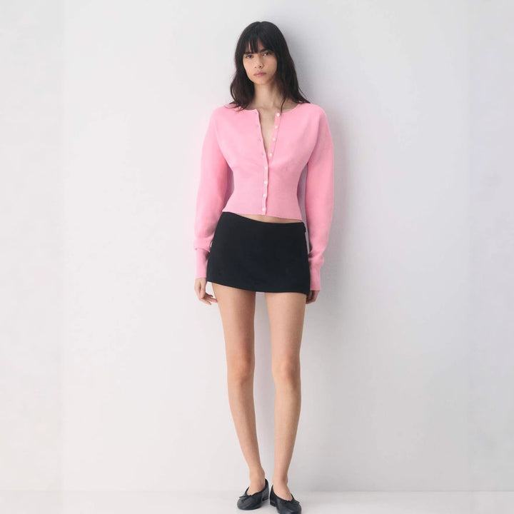 Damen modische, eng geschnittene Strickjacke mit Knopfleiste Drune