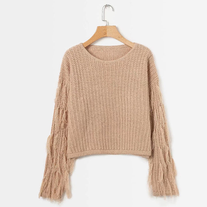 Damen Strickpullover mit fransigen Ärmeln und komfortablem Schnitt Drune
