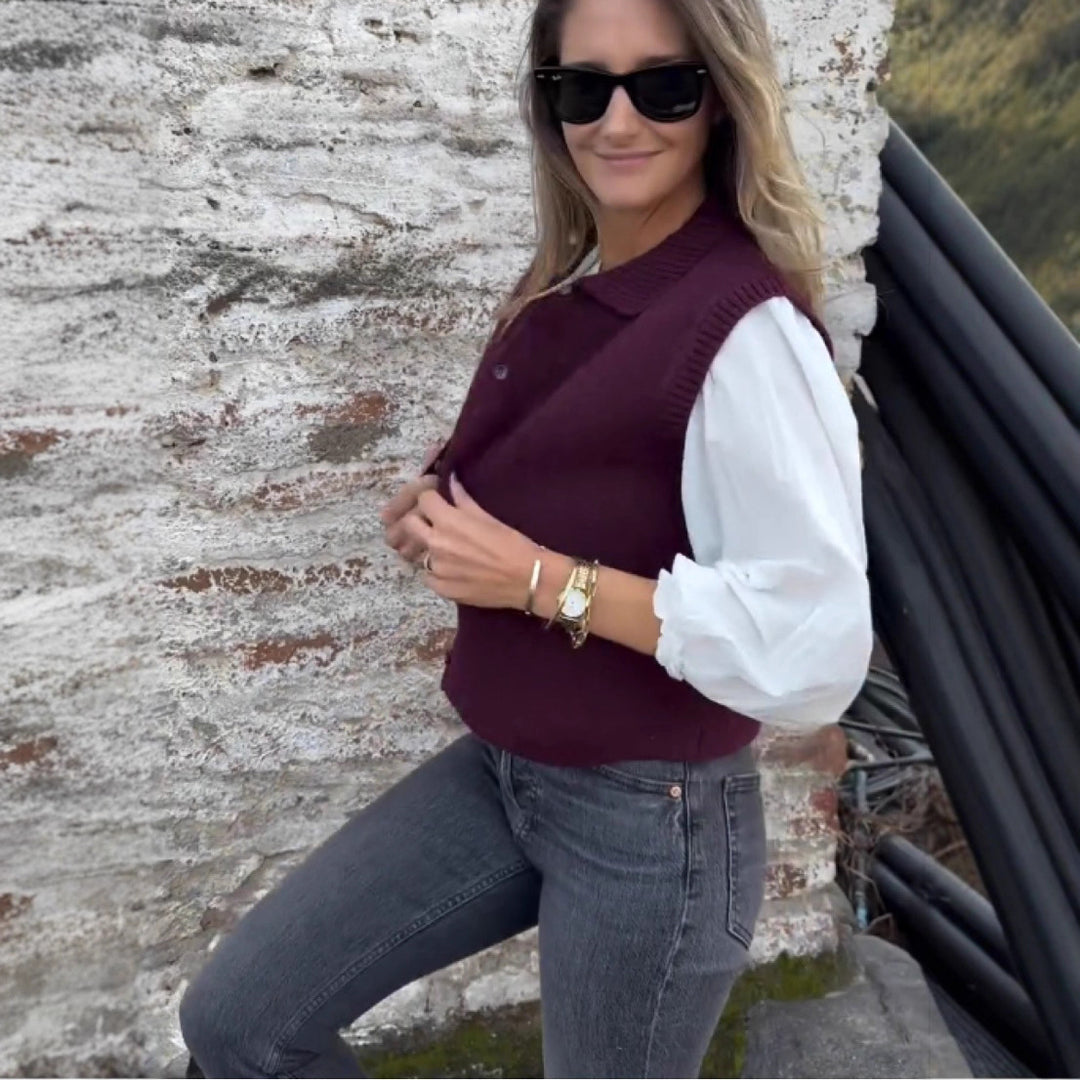 Damen Strickweste mit klassischem Kragen und modischen Knopfdetails Drune