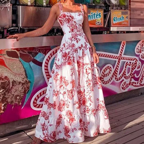 Damen Maxikleid mit hochwertigem Blumenmuster und schulterfreiem Design Drune