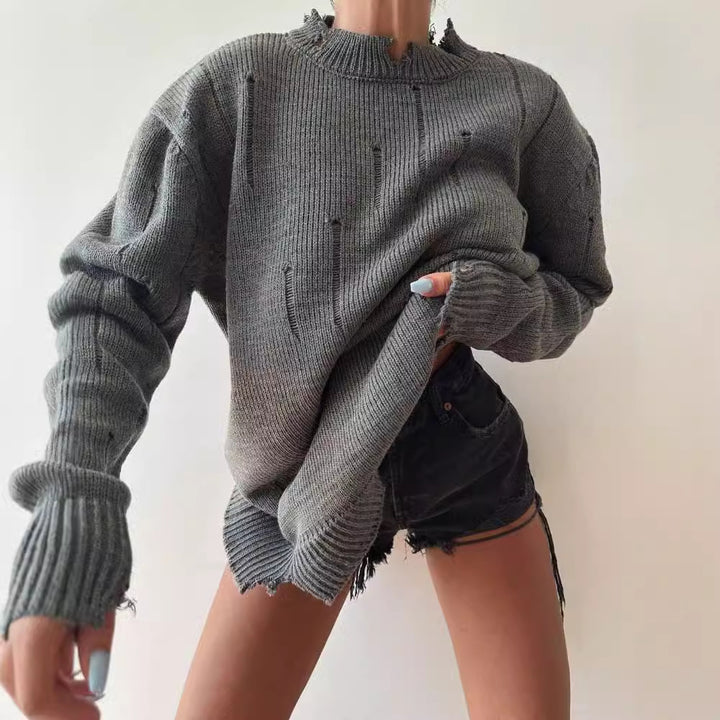 Damen Grober Strickpullover mit distressed Details Drune