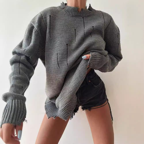 Damen Grober Strickpullover mit distressed Details Drune