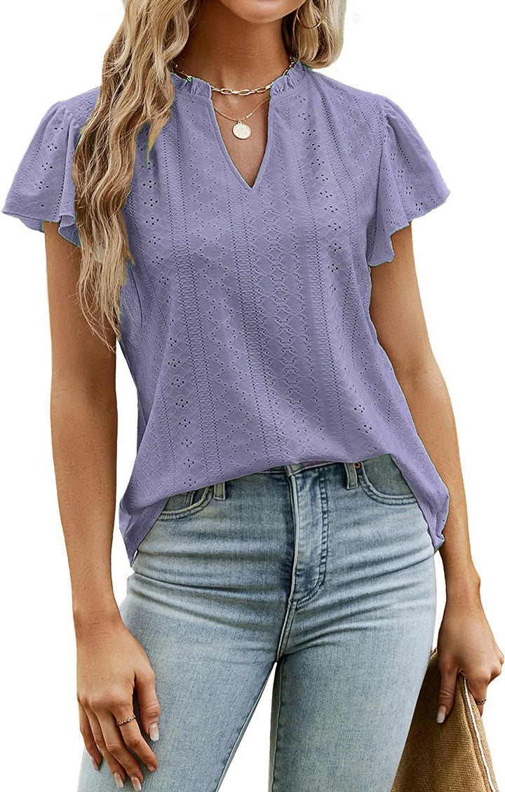 Damen luftige Bluse mit Spitzendetail Drune