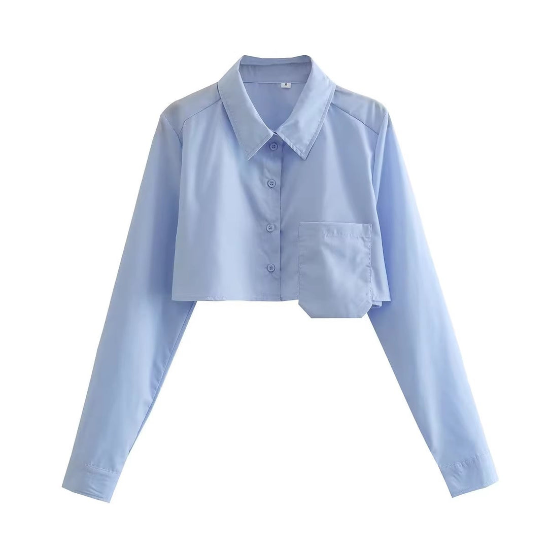 Damen cropped Bluse mit modernem Schnitt und praktischem Taschen-Design Drune