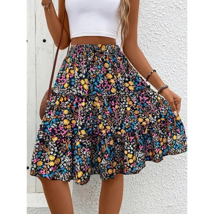 Damen Sommerlicher Wickelrock mit floralen Mustern und elastischem Taillenbund Drune