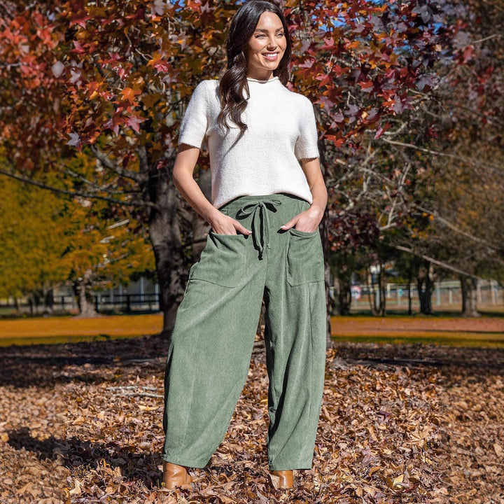 Damen Weite Velours-Hose mit verstellbarem Bund Drune